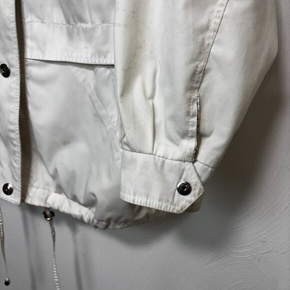 Vintage IZZI Jacket Womens S White Plaid Collar 90s Windbreaker Zip Drawstring - Picture 2 of 11